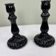 Pair of black opaline candlesticks