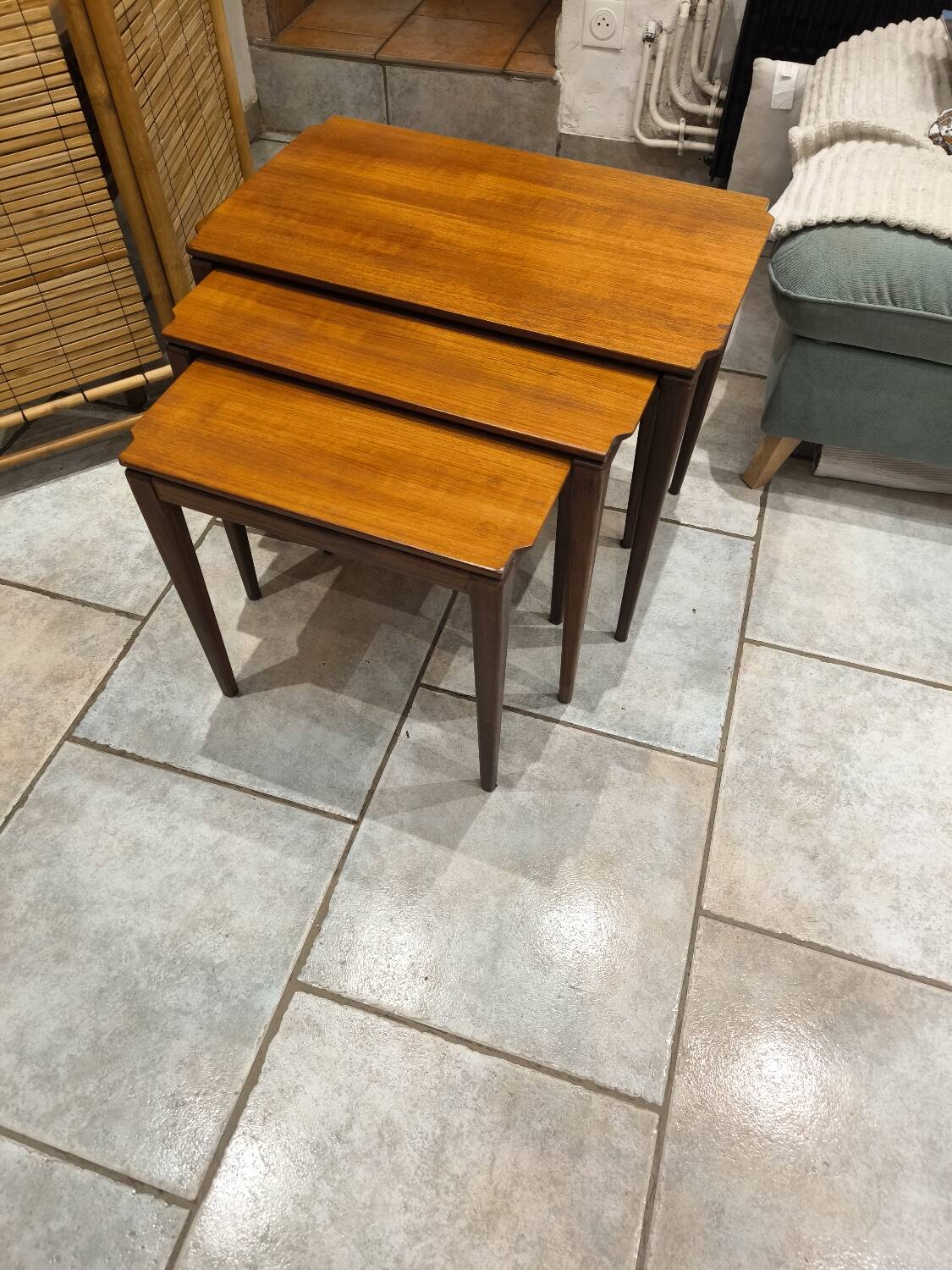 Vintage Scandinavian nesting coffee table in solid teak