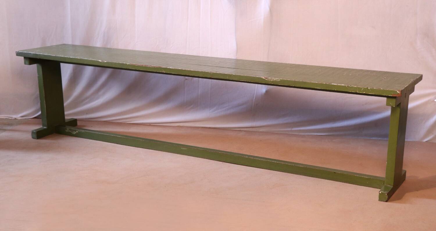 Antique Burmese teak bench with original green patina