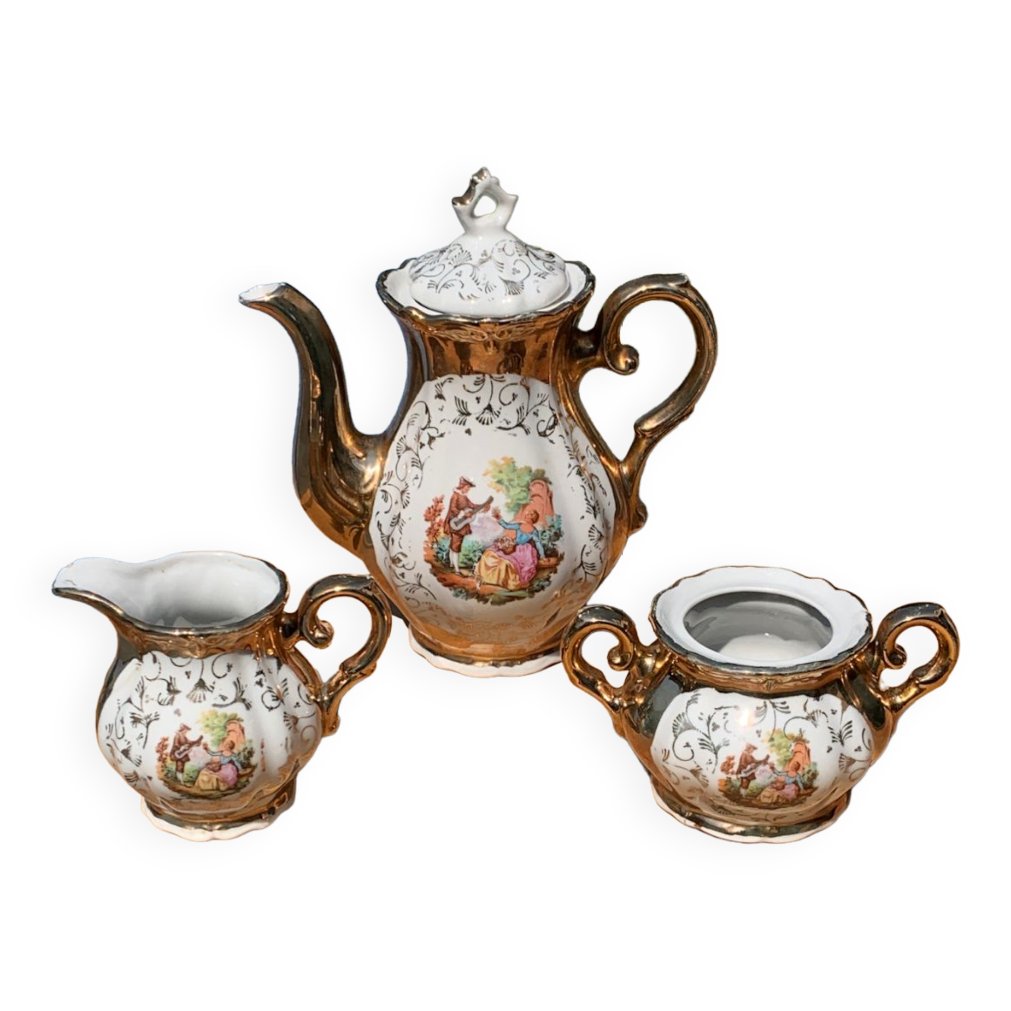 Tea set Italian porcelain gold color