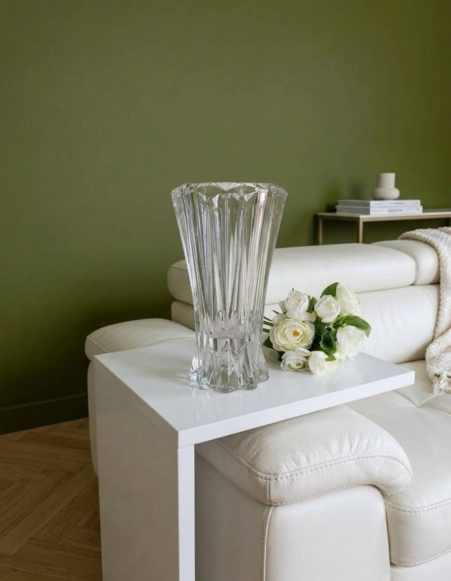 Vintage cut crystal vase, 1950s Art Deco style.