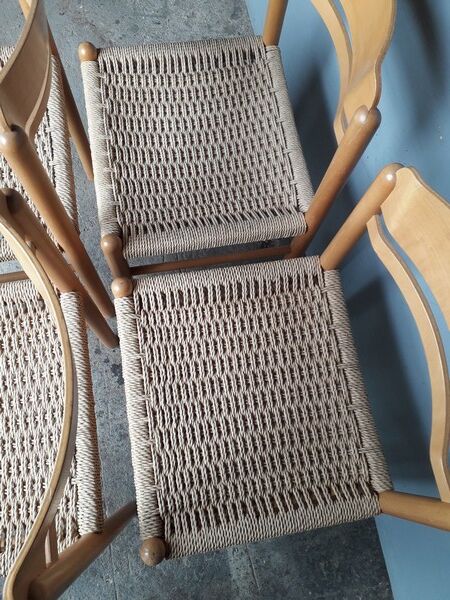 Serie 4 chairs wood and rope ep 1970/80 design
