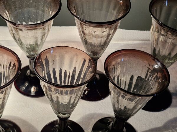 Vintage 8 Verres soufflés, bullés  Biot  - Vin & Eau