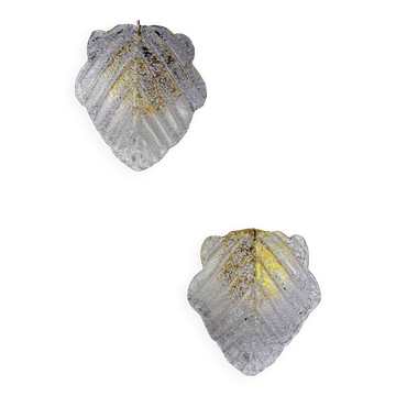 Pair of Italian "Leaf" frosted Murano glass wall sconces, 1970s