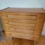 Vintage wood and rattan chest of drawers