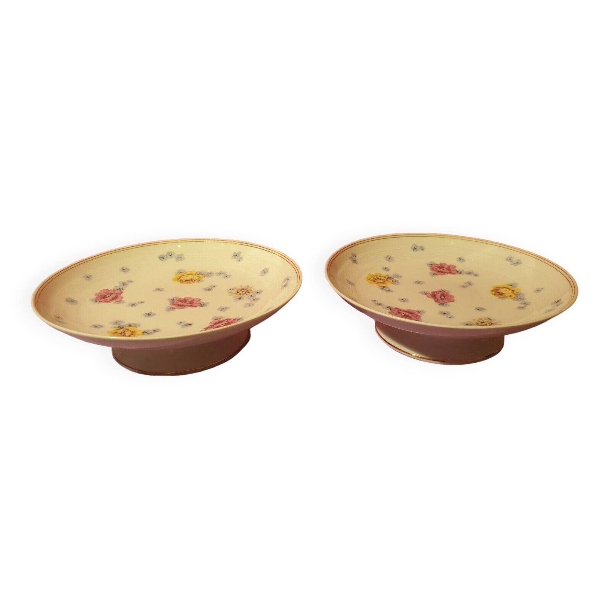 Limoges porcelain Charles Ahrenfeldt Pair of compote bowls with floral decoration