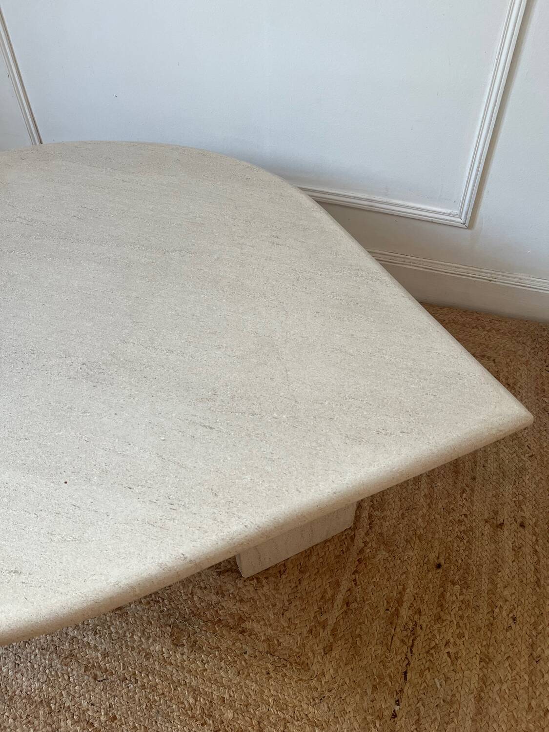Rochebobois travertine eye-shaped coffee table