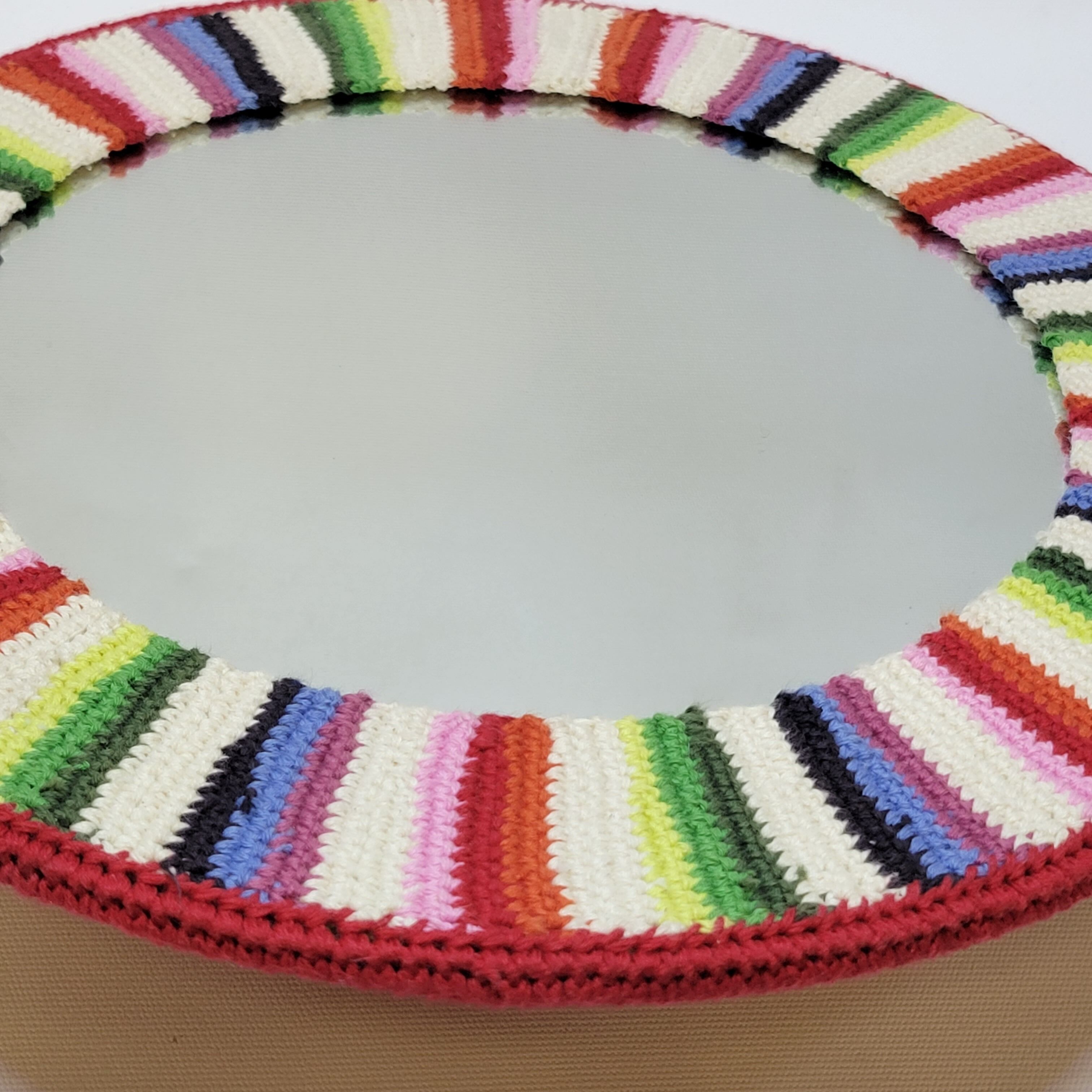 Miroir Rond Mural Cadre Crochet Tricot Bohême