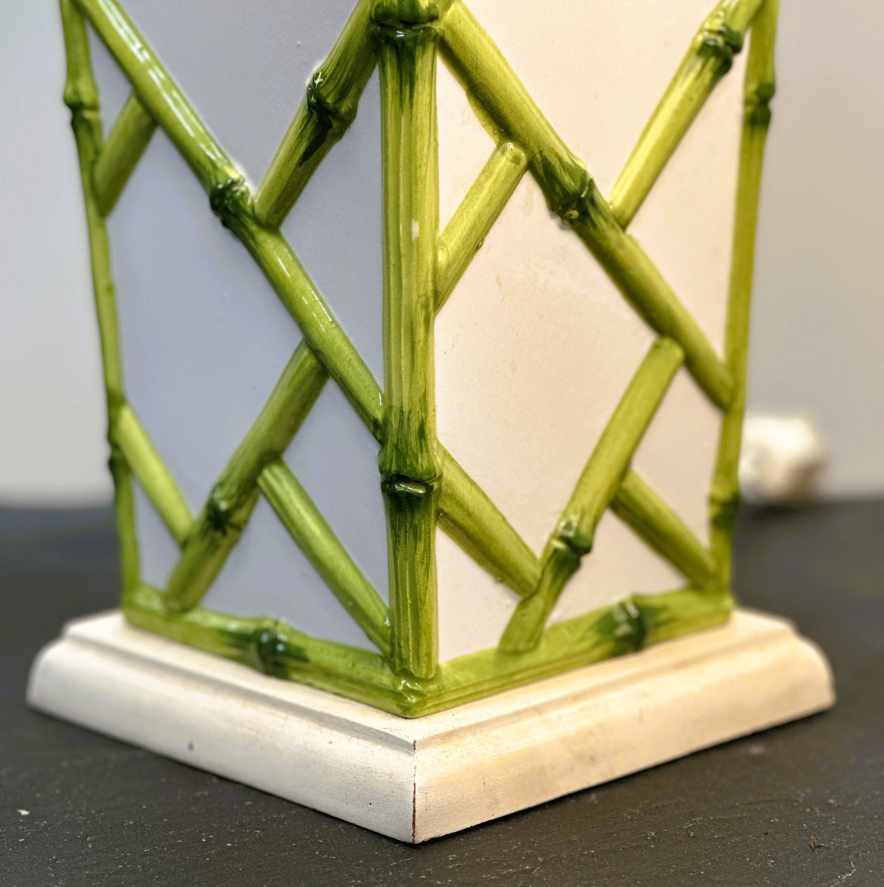 Pair of Faux Bamboo French Ceramic Table Lamps, French 1970s