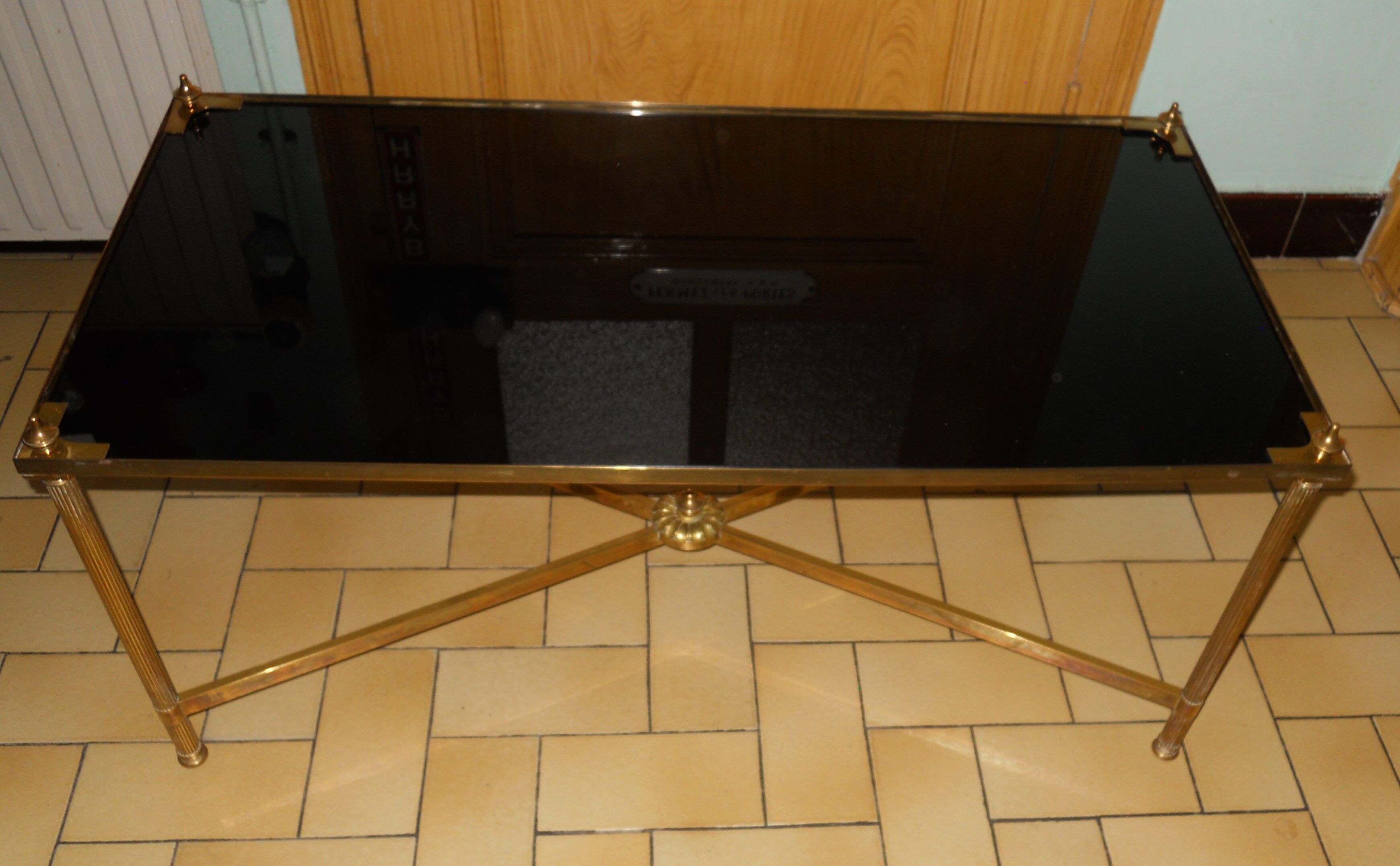 Bronze coffee table and black glass