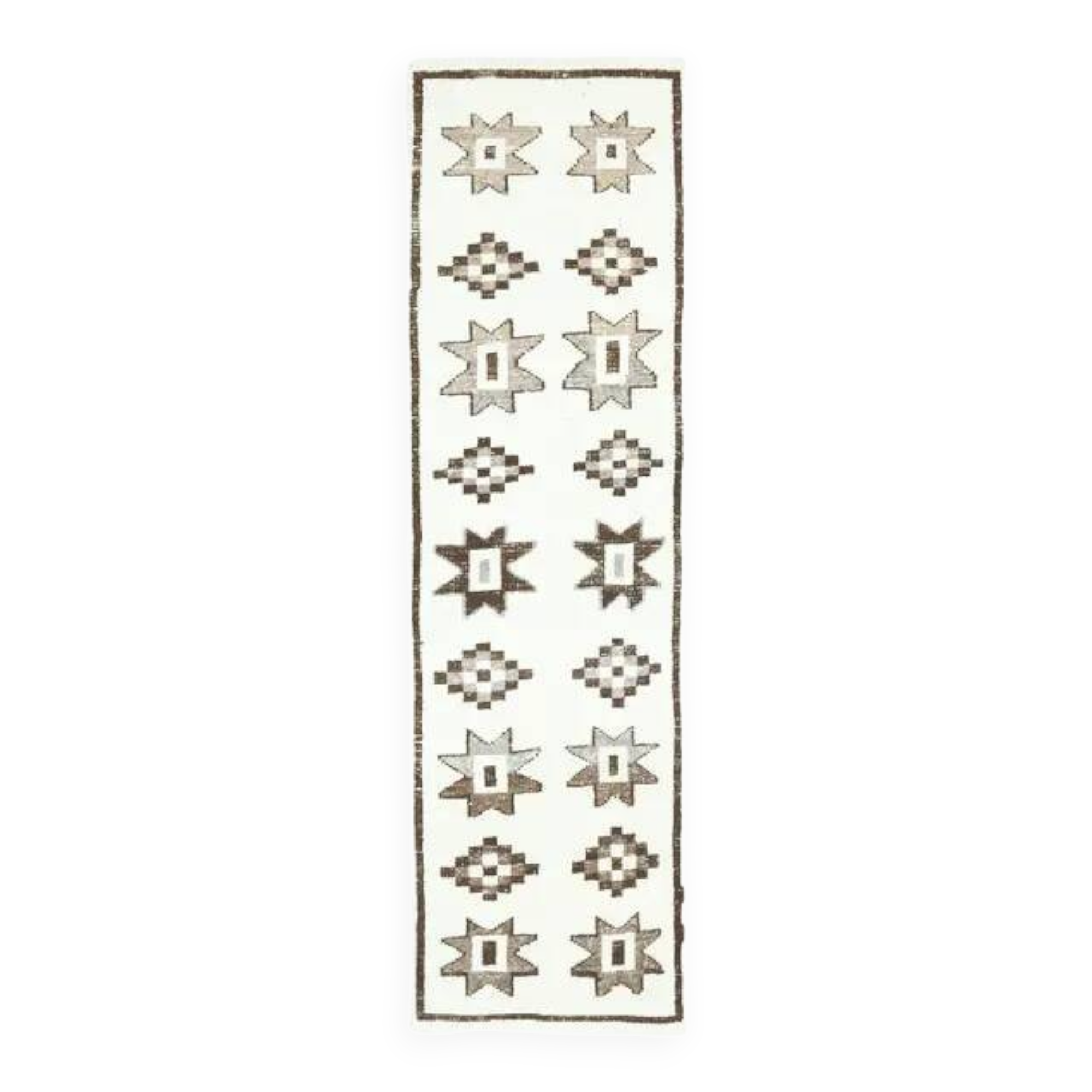 1970s Vintage Turkish Hand-Knotted Wool Cotton White Runner Rug 90X310