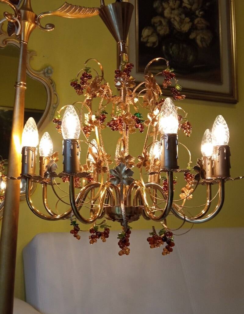 Large Murano Chandelier with Grapes and Leaves