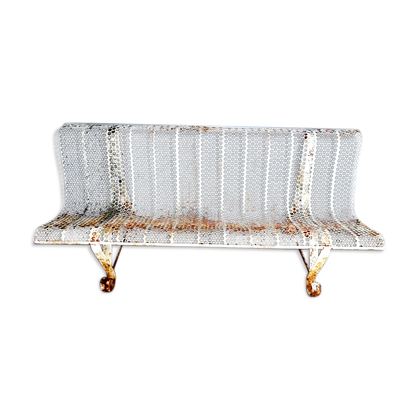 Old metal bench perforated vintage period 1950/60