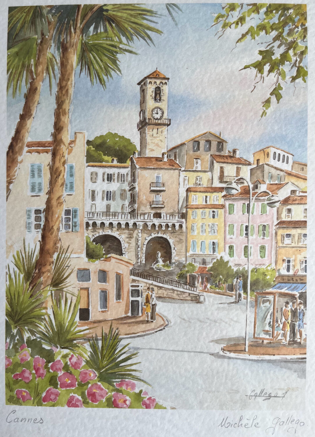 Watercolor depicting a view of Cannes