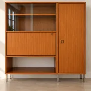 Bibliothèque vitrine scandinave pieds chromés vintage