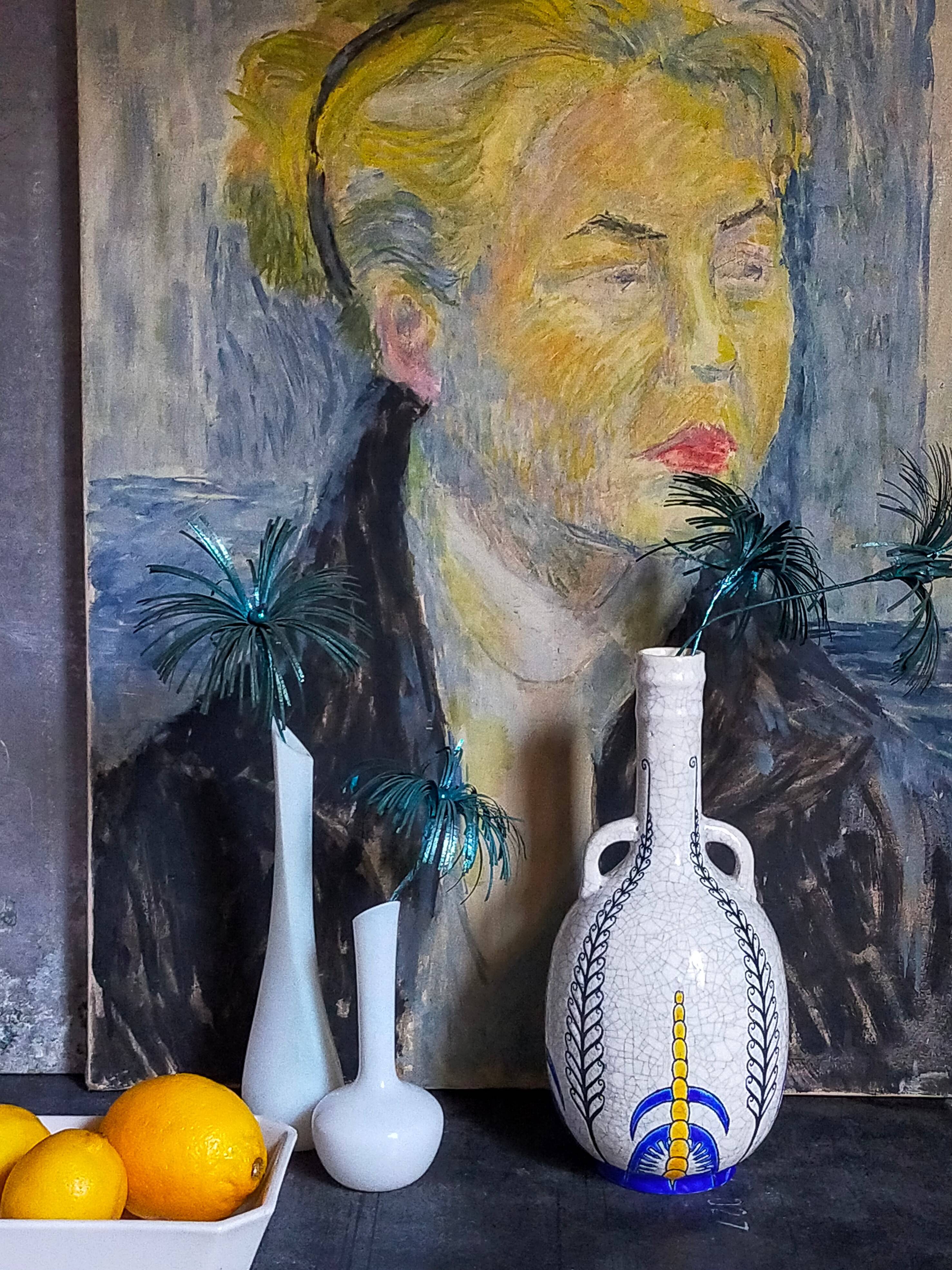 Soliflore bottle vase in fine earthenware boch frères la louvière-keramis early 20th century