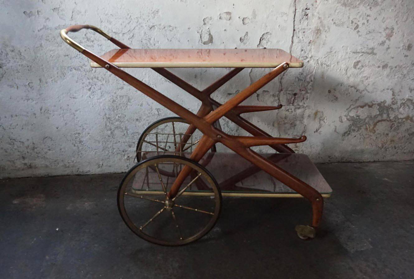 Mid-century bar cart/service cart by Cesare Lacca, 1950s.