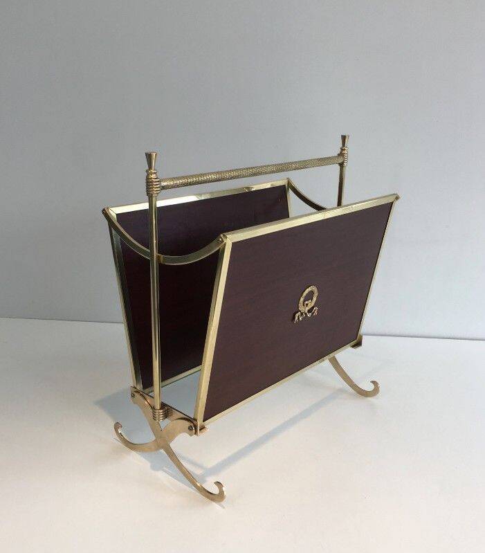 Pair of mahogany and brass magazine racks. Maison Jansen