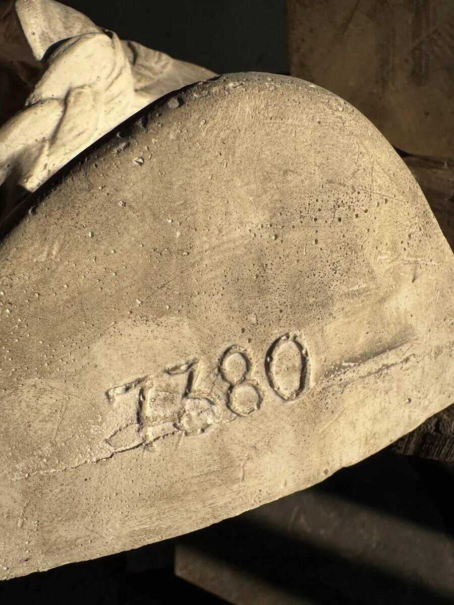 Beige plaster wall bust by Walter De Buck — figurative expressionist female head, wall-mounted