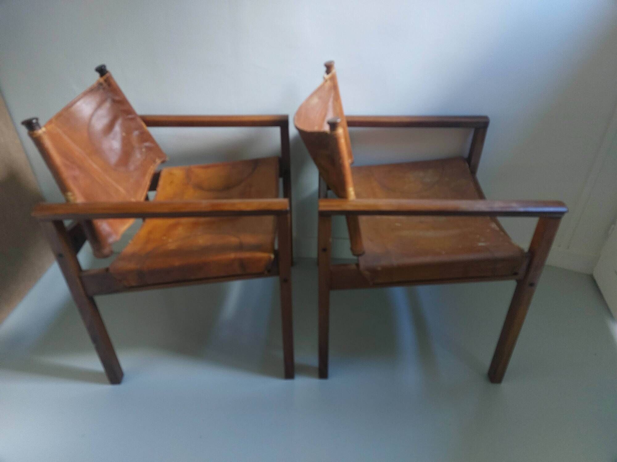 Pair of Michel Arnoult safari armchairs, Brazil 1960, rosewood and leather