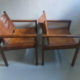 Pair of Michel Arnoult safari armchairs, Brazil 1960, rosewood and leather