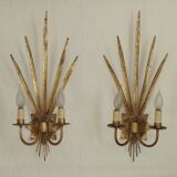 Matching Pair Large 'Ferro Art' Spain, 1950s Reed Leaf Double Wall Lights 5