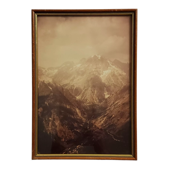 Old silver photo, massif des Ecrins, sepia tones, framed 36 x 25 cm