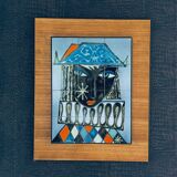 Vintage Italian Ceramic Art Blue Harlequin Tile Panel, 1960s