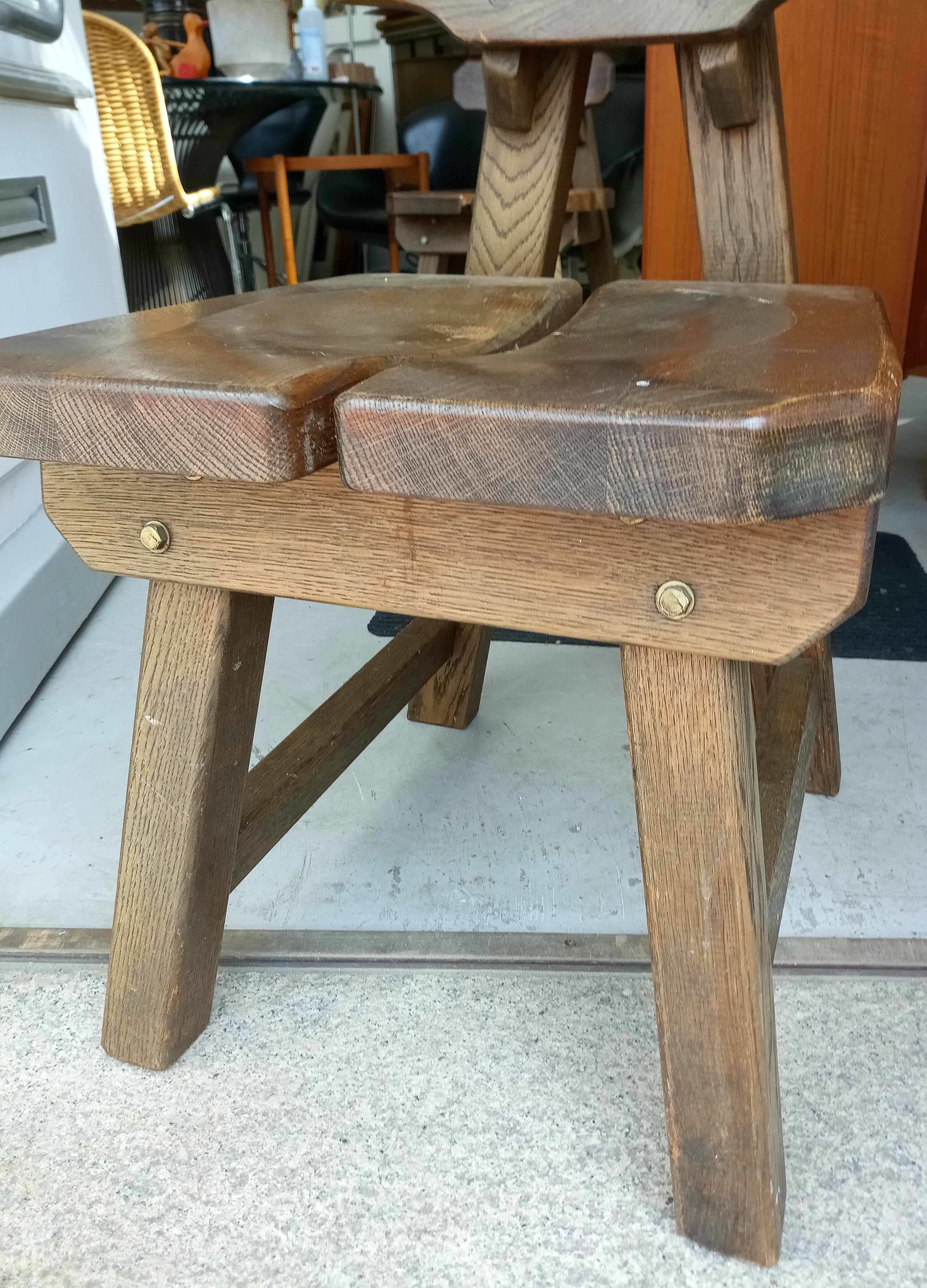Spanish Brutalist Solid Oak Chairs, 1970s, Set of 2