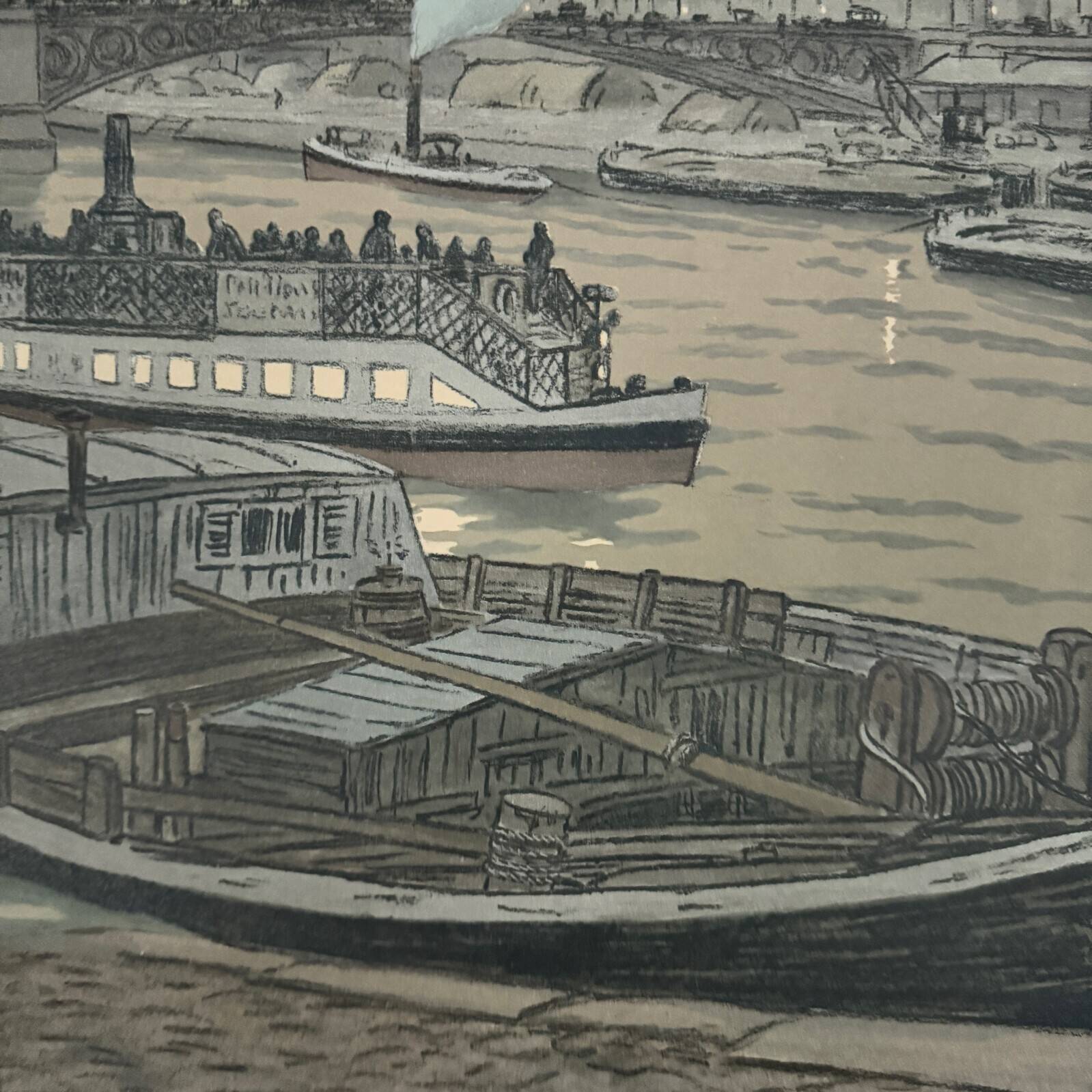 Lithograph by Henri Rivière The Pont des Saints-Pères and the Louvre