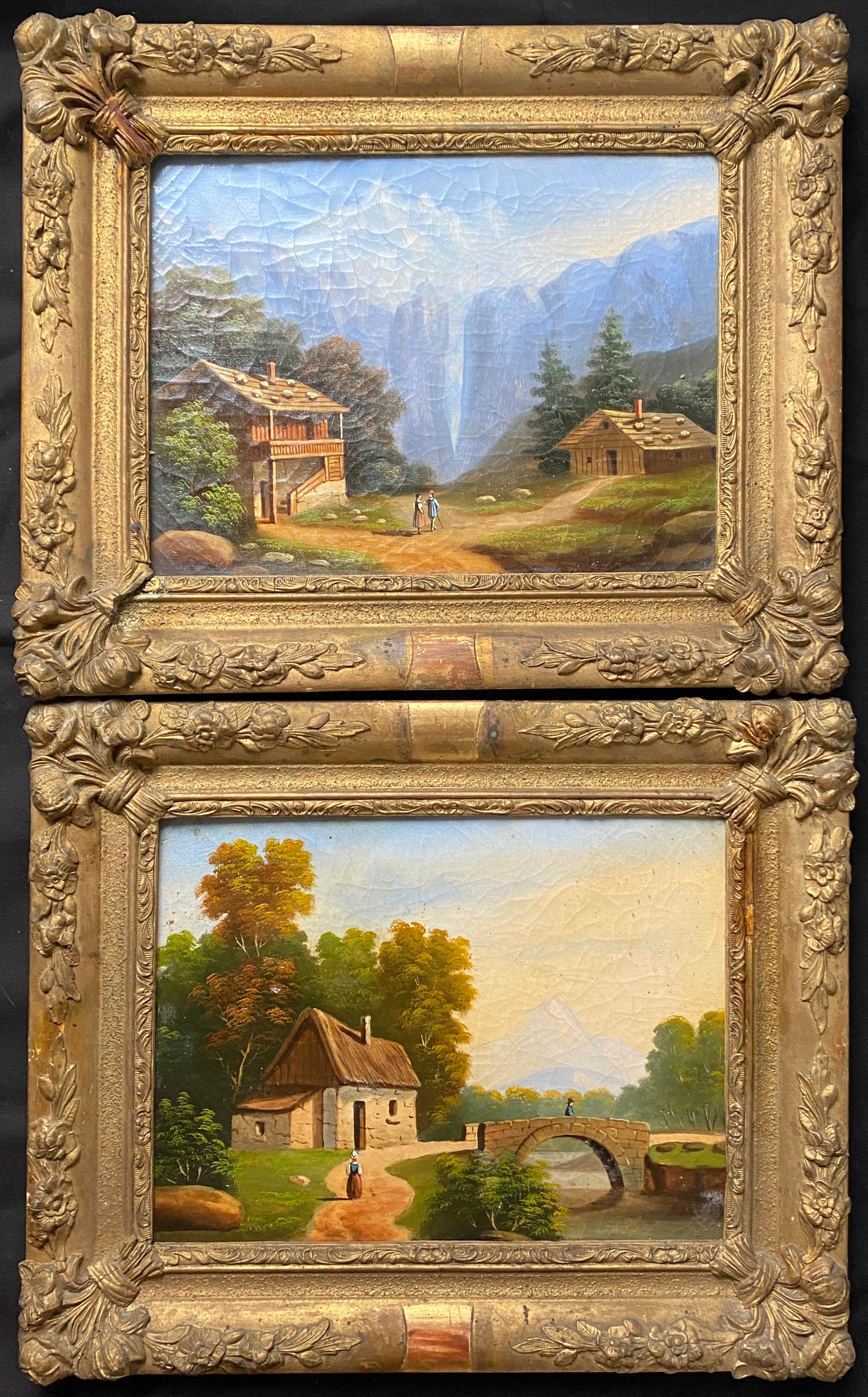 Counterpart of HST paintings "Animated mountain landscape" XIX° + frame