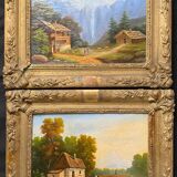 Counterpart of HST paintings "Animated mountain landscape" XIX° + frame