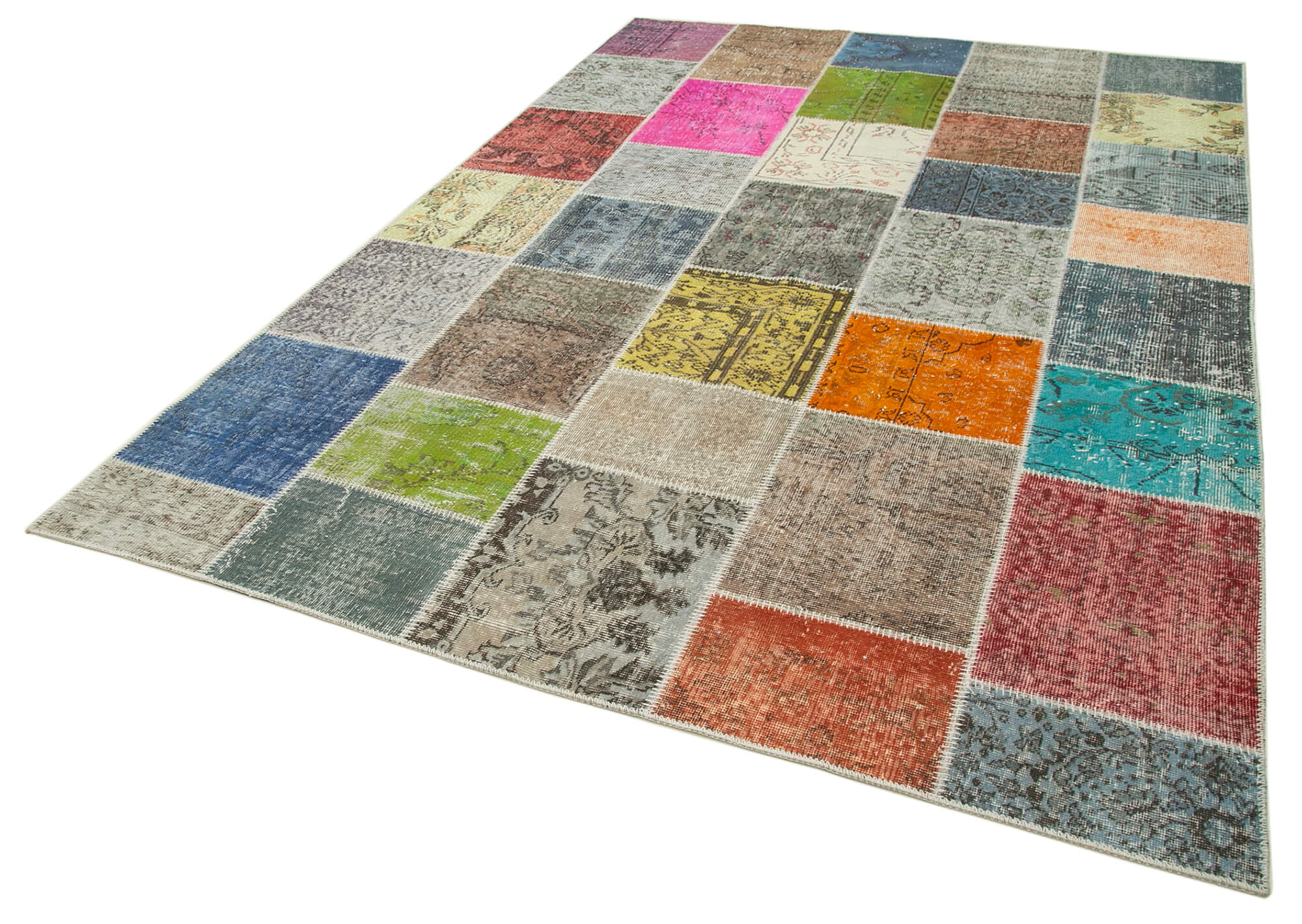 Hand-knotted oriental overdyed 206 cm x 299 cm multicolor patchwork rug