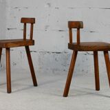 Pair of tripod stools with brutalist backrests, France, circa 1960