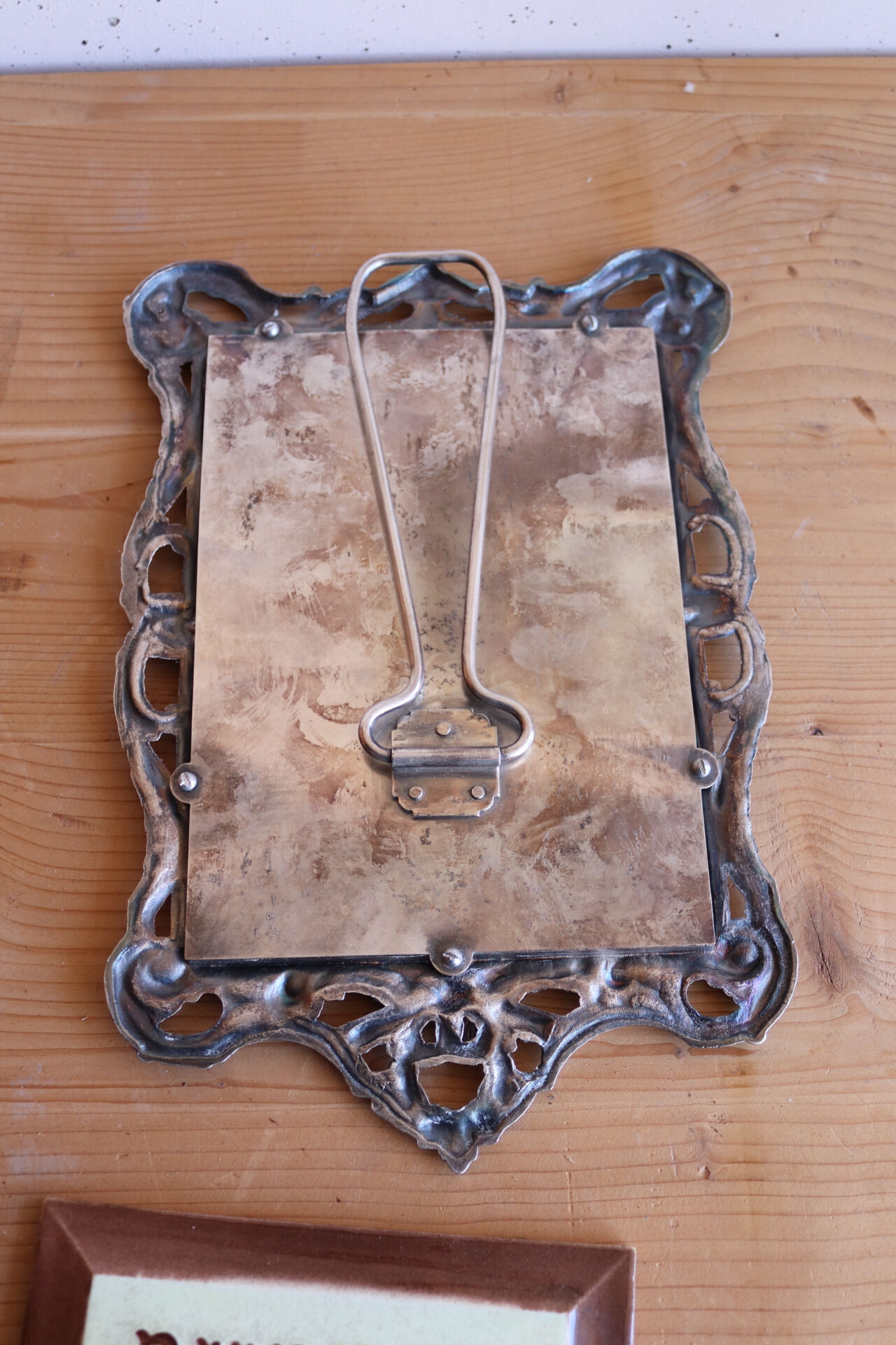Small antique table mirror in Louis XVI style, silver-plated metal.
