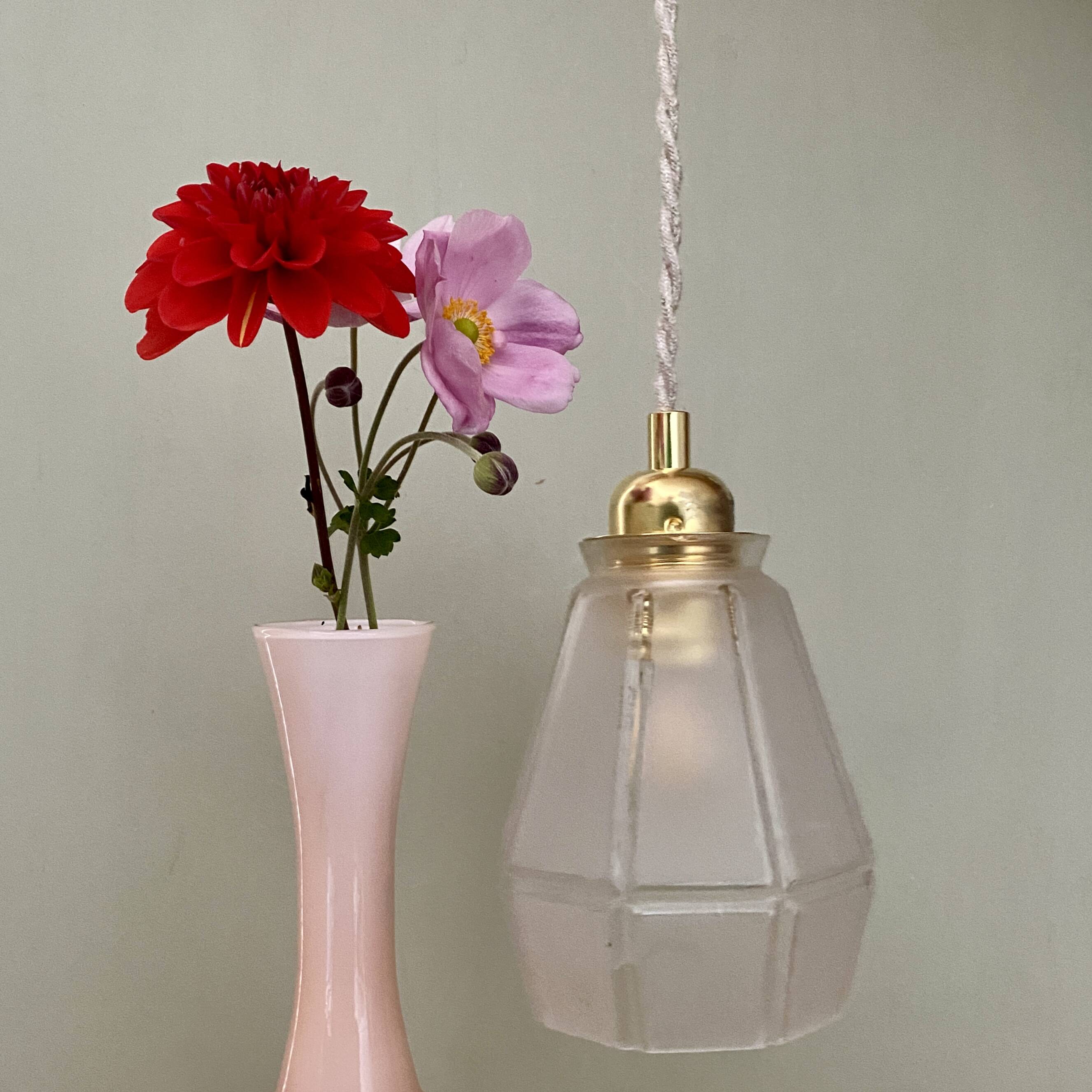 Vintage art deco frosted glass tulip pendant light