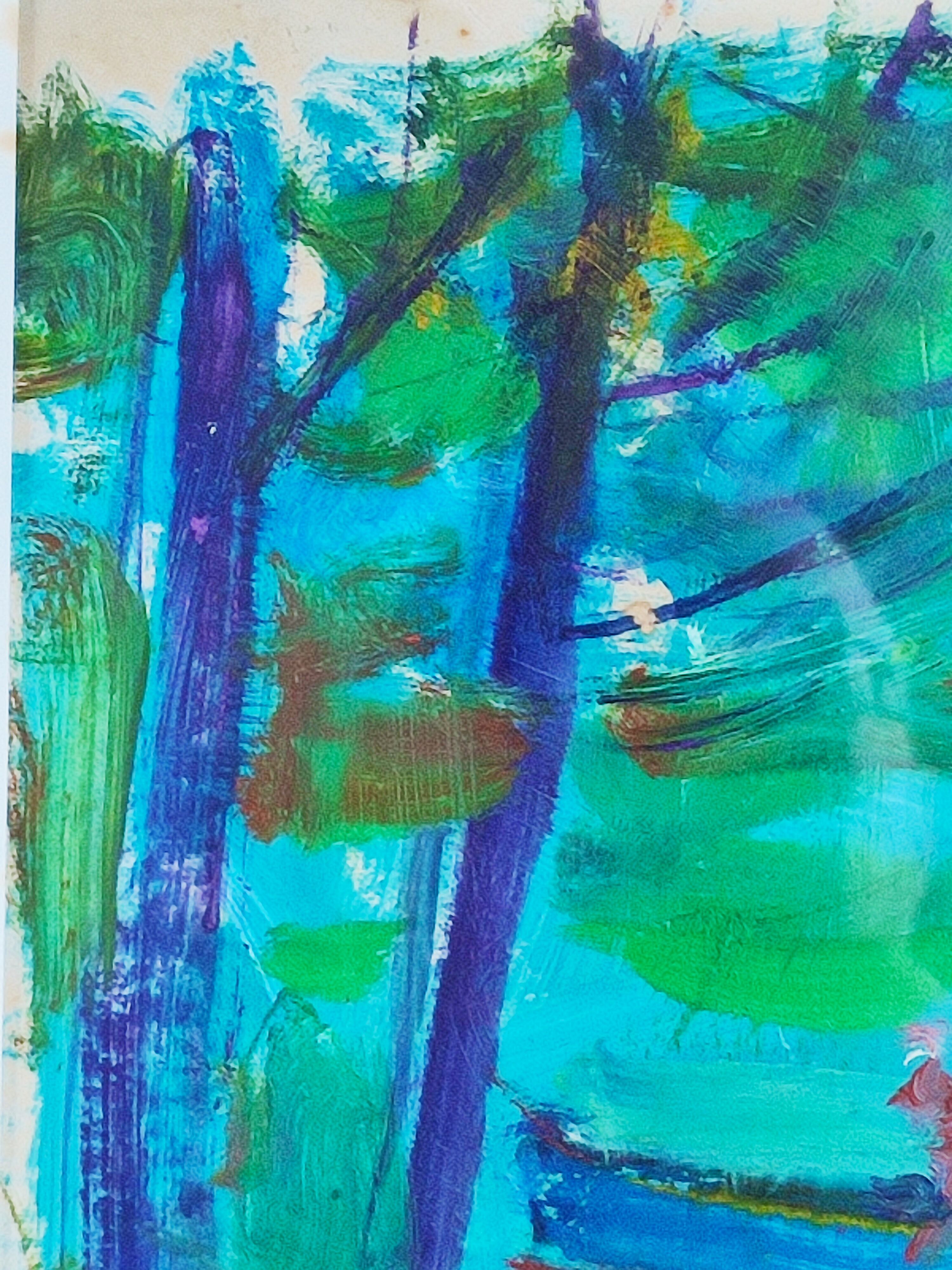Landscape boat on the pond of max agostini (1914-1997)
