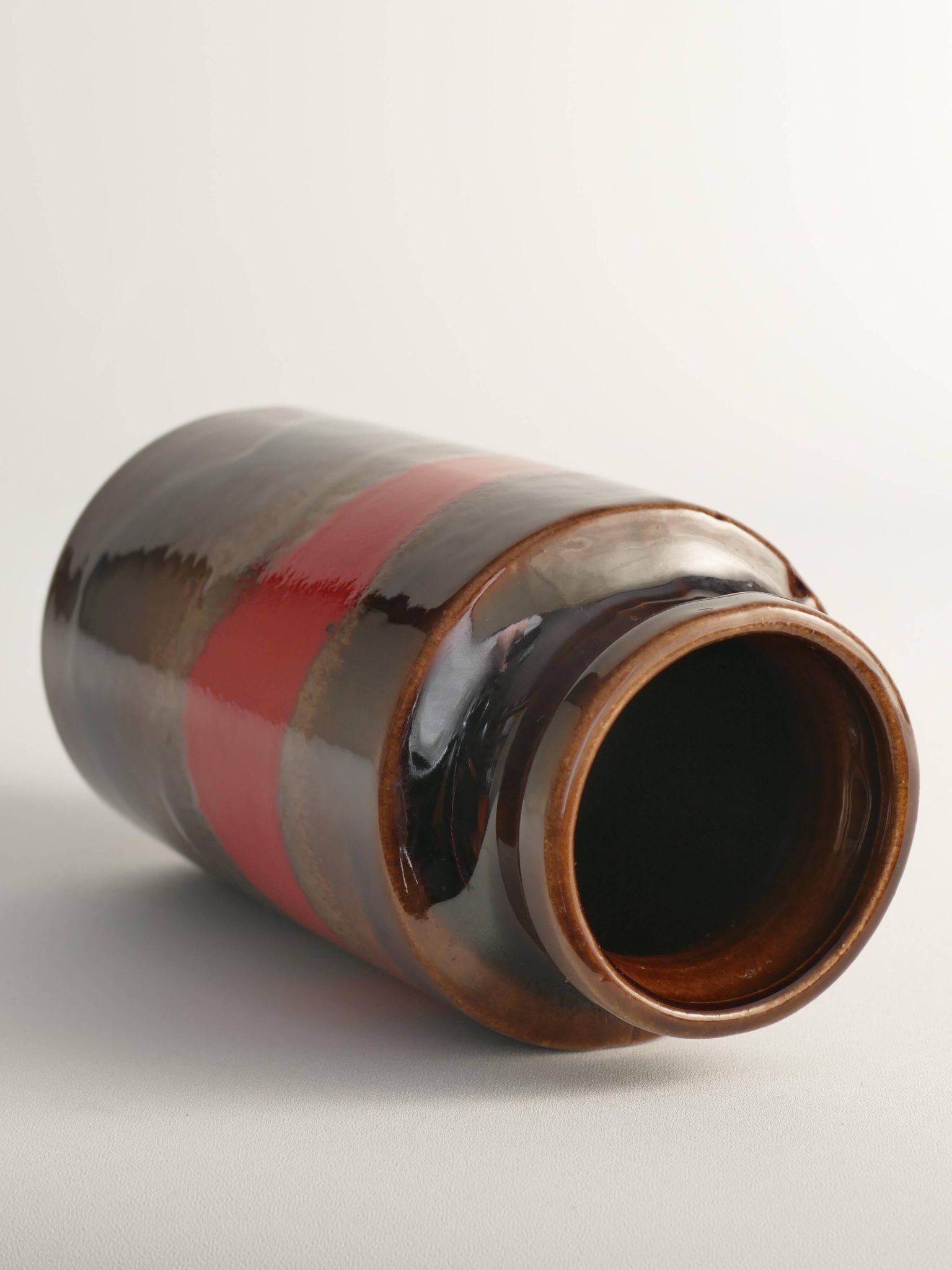 Mid-century Modern Fat Lava Red and Brown Stoneware Vase by Scheurich, W Germany