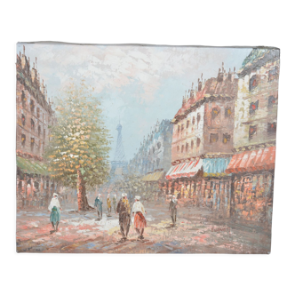 Huile sur toile vue de Paris Caroline Burnett