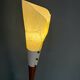 Sculptural floor lamp - exotic wood and textured shade, modern vintage style