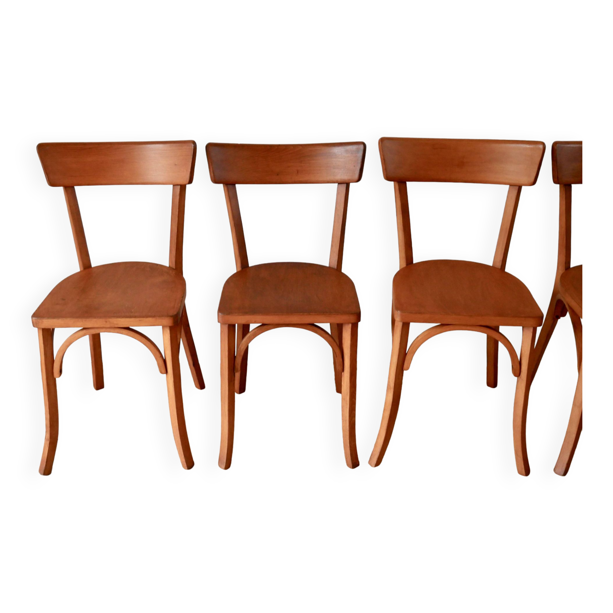 Ensemble de 4 chaises bistrot en bois de hêtre années 50