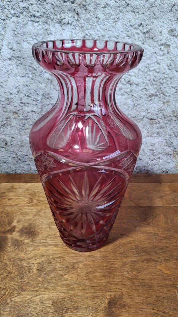Boheme grand vase cristal overlay rouge taillé à la roue belle époque
