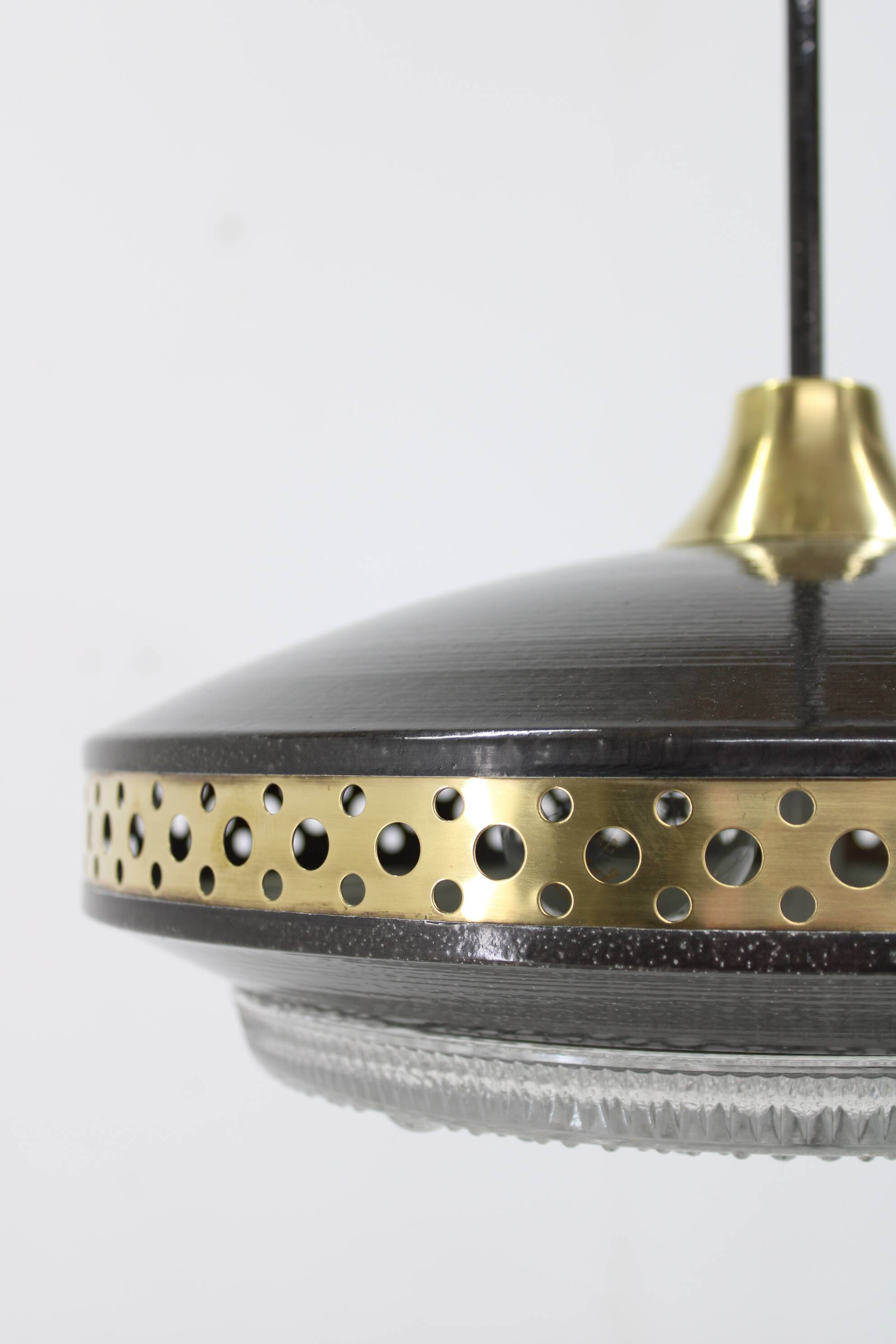 1970s black space age metal pendant by ludib bratislava, czechoslovakia