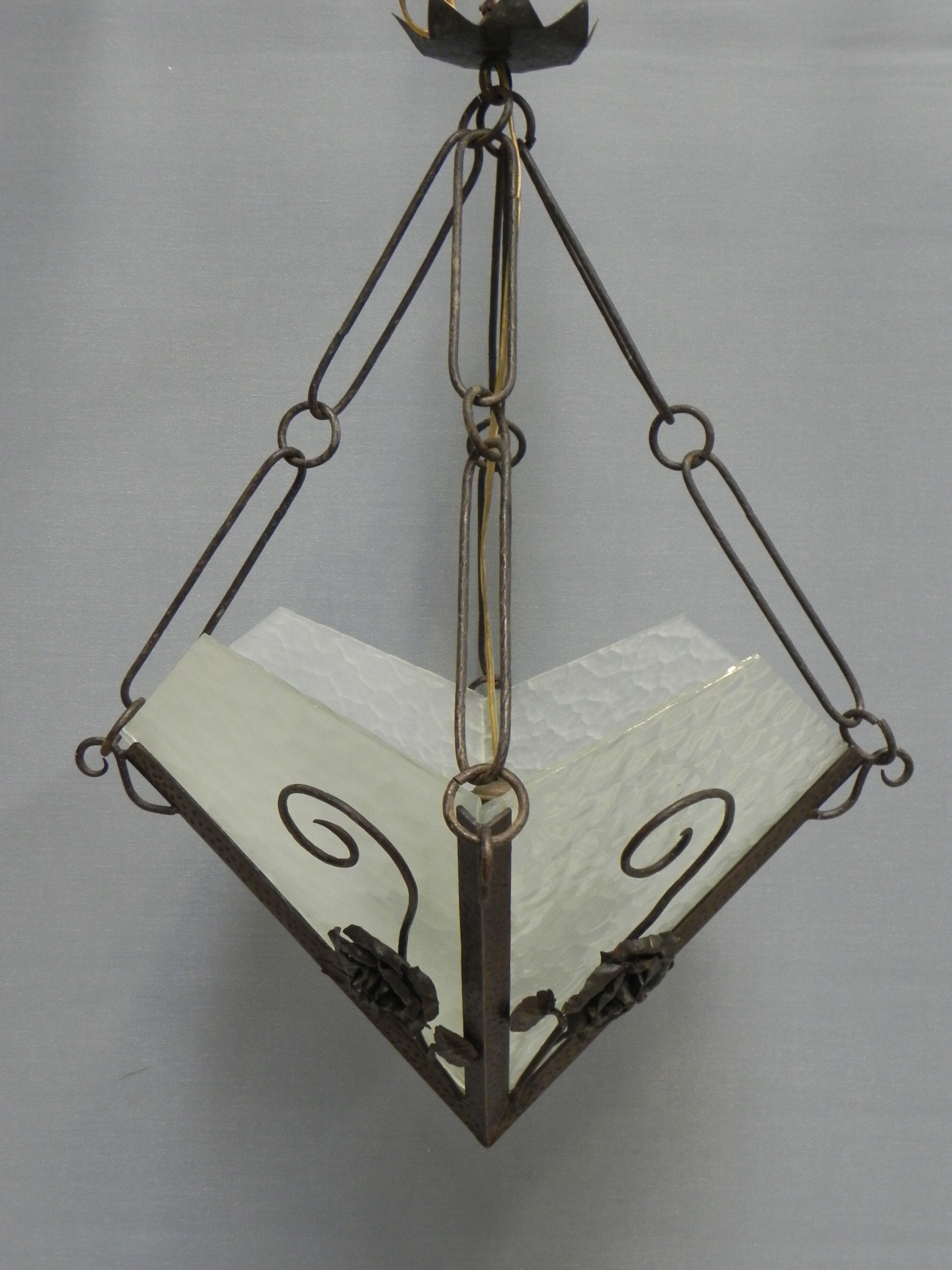 Art deco hanging lamp with 4 cloudy glass plates