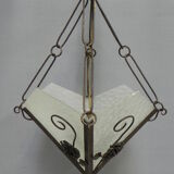 Art deco hanging lamp with 4 cloudy glass plates