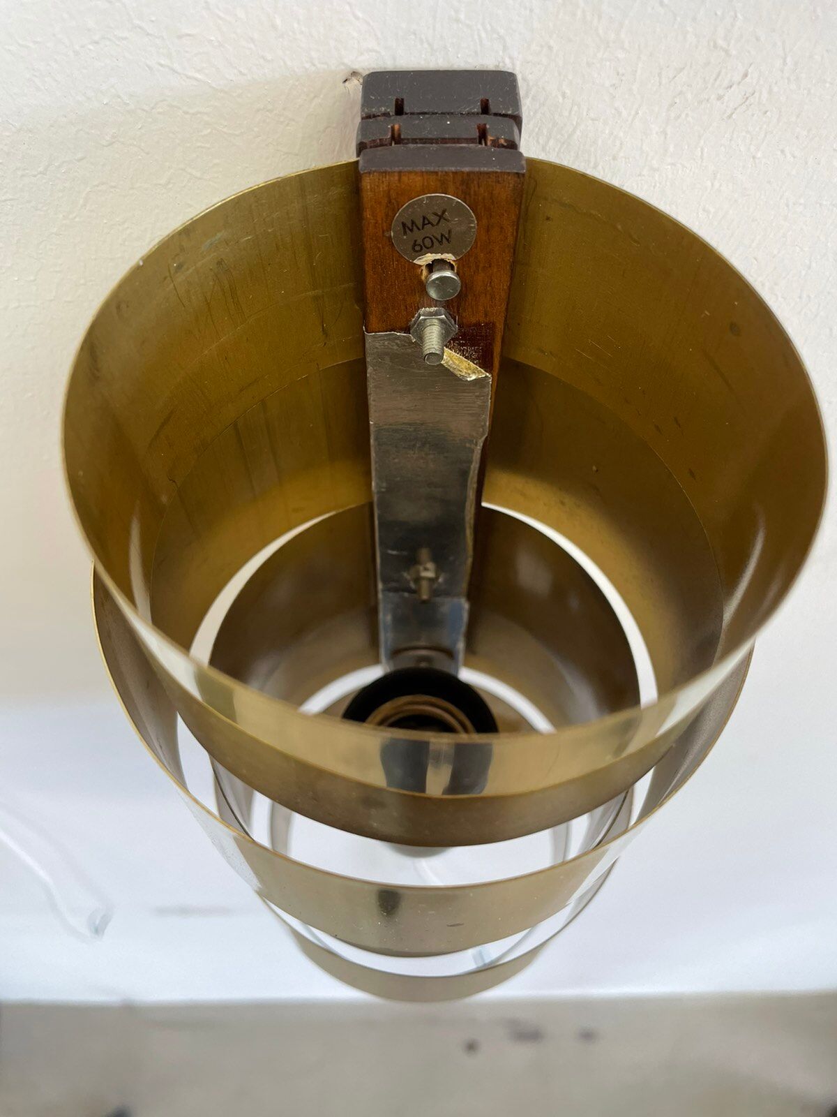 Pair of Scandinavian teak and brass sconces