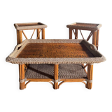 Coffee Table And Pair Of Sofa Ends From The 70s In Bamboo - 20th Century