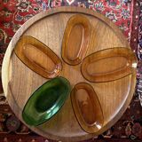 Set of 7 dishes in brown and green vintage glass