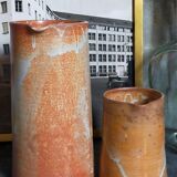 Duo of vintage glazed stoneware potter's pitchers