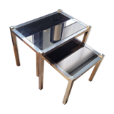 Nesting tables in gold/chrome metal and amber mirror
